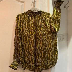 H&M Gold and Black Patterned Long-Sleeve Blouse